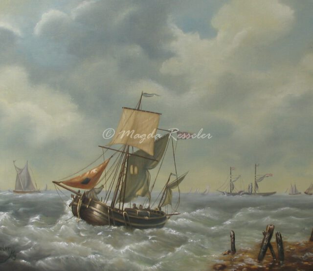 Marine naar oude meester - olieverf op paneel - 30 x 40 cm
