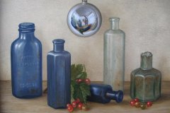 blauwe flessen