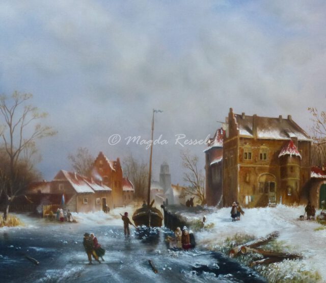 Winter naar oude meester - olieverf op paneel - 26 x 32 cm