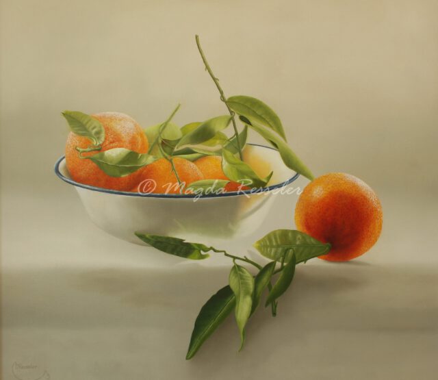 Zonnige mandarijnen - olieverf op paneel - 56 x 60 cm